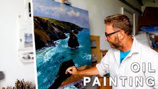 OIL PAINTING ON CANVAS  Bedruthan Steps Cornwall [upl. by Weiner]