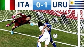 ItaliaUruguay 01 il gol di Godin beffa Buffon ai Mondiali Brasile 2014 [upl. by Arreit]