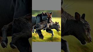 Cow vs black panther fight for baby cow animals blackpanther lion animalbattle babyanimal [upl. by Zzabahs]