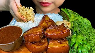 Braised Pork Belly Spicy Fish Paste amp White Rice  MUKBANG SOUNDS [upl. by Ahsiyt547]