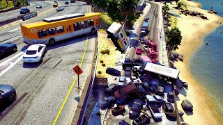 Explosive 11 minutes of GTA V NPCs driving off overpass 🤣  Busses trucks and vans  4K [upl. by Ranice]