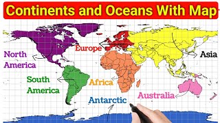 Continents and Oceans in English  Continents and Oceans in World map  7 Continents amp 5 Oceans Name [upl. by Guyon522]