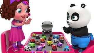 Learn Colors with Wooden Street Vehicles Toys and Packman Cartoon  Pinky and Panda TV [upl. by Carhart]