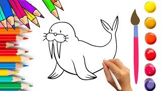 How To Draw walrus Drawing Painting amp Coloring For Kids and Toddlers Child Art 🐋🌈🎨 [upl. by Adley]