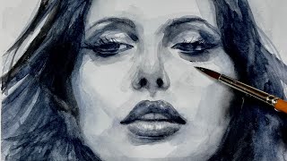 One colour watercolour  Portrait Painting [upl. by Ynetruoc]