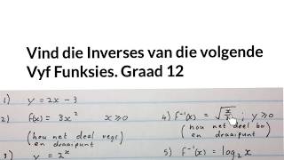 Inverses vergelykings van funksies Graad 12 wiskdou [upl. by Jillie]