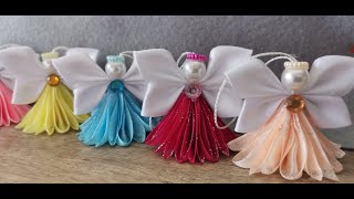 DIY Ribbon Angel  Kanzashi Christmas Angel  Kanzashi Satin ribbon Angels  Handmade decoration [upl. by Auvil]