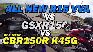 SIAPA YANG MENANG Drag Race All New R15 VVA vs GSXR150 vs All New CBR150R K45G [upl. by Enieledam]