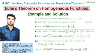 Euler’s Theorem on Homogeneous Functions  Examples and Solution SYBSc KBCNMU JALGAON [upl. by Naitsirk78]