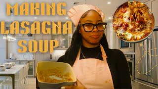 MAKING THE VIRAL LASAGNA SOUP FOR THANKSGIVING👩🏽‍🍳 [upl. by Nyrmac]