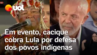 Ao lado de Lula cacique cobra presidente por conservação dos povos indígenas veja vídeo [upl. by Boigie]