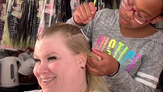 12yearold Onnaslay braiding woman’s hair for the first time [upl. by Alimac120]