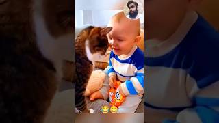 Reaction😀😂cat vs baby funny cat catdogfuns animalshorts cute pets reaction shorts baby [upl. by Etteneg]