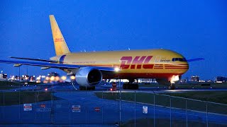 DHL  Aerologic Boeing 777F Dusk Departure from Toronto  to Houston Intercontinental  DAALL [upl. by Nosnorb287]