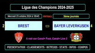 BREST  BAYER LEVERKUSEN  3ème journée  Ligue des Champions 20242025 [upl. by Floss942]