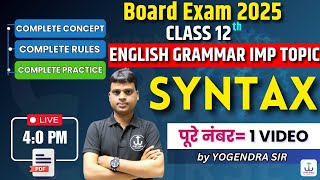 Syntax  Subject Verb Agreement  Syntax Rules 12th English Grammar  Class 12th [upl. by Aioj]