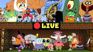 🔴 Live Spongebob  Spongebob Characters Speedrun Minecraft  🔥 EPIC Spongebob Battles [upl. by Margarida917]