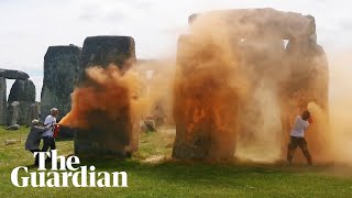 Activists spray Stonehenge with orange paint ahead of summer solstice [upl. by Bette]