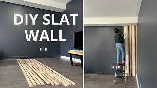 Modern Living Room Design Part 1  DIY Wood Slat Wall [upl. by Laikeze]