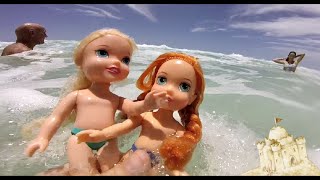 Anna and Elsa Toddlers Beach Vacation Part 2  Swimming Sand Surf Ocean Adventure Elsia Anna [upl. by Carper]