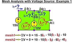 Electrical Engineering Ch 3 Circuit Analysis 10 of 37 Mesh Analysis w Voltage Sources Ex 1 [upl. by Estes849]