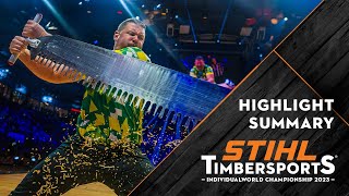 STIHL TIMBERSPORTS® Individual World Championship 2023  competition highlights [upl. by Hajin387]