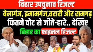 Bihar Bypoll Result  Belaganj Tarari Ramgarh Imamganj कौन कितने वोट से जीतेहारे फाइनल रिजल्ट [upl. by Nogas290]