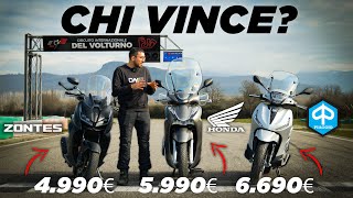 HONDA SH 350 vs ZONTES 350 D vs PIAGGIO BEVERLY 400 S  ACCELERAZIONE  COMPARATIVA SCOOTER 350 A2 [upl. by Inahc344]