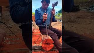 Old carpenter using chisel to make grooves on log [upl. by Neall]