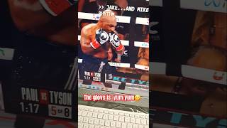 My glove is yummy😋 fake fight Mike Tyson Jake Paul glove biting [upl. by Janot]