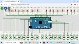 Arduino mega project 18 LEDs with push button  Arduino project in Wokwi simulator [upl. by Andryc]