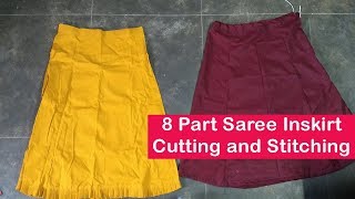 8 part saree inskirt cutting and stitching in Tamil  8 Piece Saree petticoat cutting and stitching [upl. by Nylirahs171]