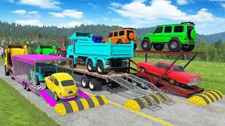 TRANSPORTING PIXAR CARS amp FRUITS WITH COLORED amp JOHN DEERE vs CLAAS vs TRACTORS  BeamNGdrive 962 [upl. by Garlinda]