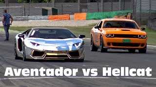 Lamborghini Aventador LP700 vs Dodge Challenger SRT Hellcat [upl. by Duffie]