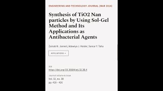 Synthesis of TiO2 Nan particles by Using SolGel Method and Its Applications as Antib  RTCLTV [upl. by Nyvets]