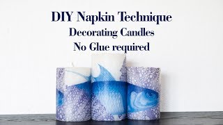 DIY Napkin Technique Decorating Candles  No Glue required [upl. by Nanyt]