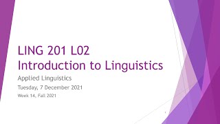 Introduction to Linguistics Lecture 13 Applied Linguistics [upl. by Ellehcsar]