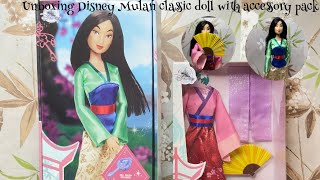 DISNEY MULAN CLASSIC DOLL UNBOXING WITH ACCESSORY PACK [upl. by Yenial160]