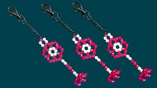 How to Make a Beaded Keychain with String  Crystal Beaded Keychain Tutorial  Native Beadwork [upl. by Innavoig]