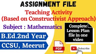 Mathematics Lesson Plan Based on Constructivist Approach  BEd 2nd Year  ccsu [upl. by Tonina565]