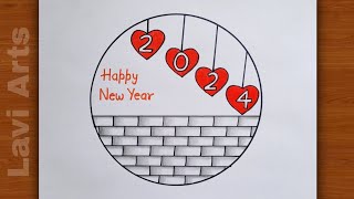 Circle drawing 🥰  Easy Happy New Year drawing  New year drawing  Easy drawing for beginners 2024 [upl. by Barbra]