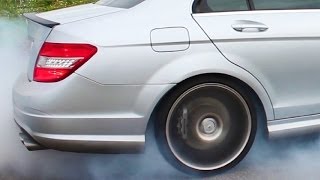 Mercedes C63 AMG in Action Best of 2013 Onboard Burnout Kickdown Acceleration V8 Sound Revs Donuts [upl. by Malet279]