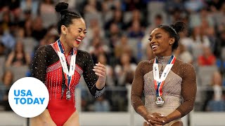 Simone Biles gave Suni Lee words of encouragement after a scary turn on vault  USA TODAY [upl. by Allets569]