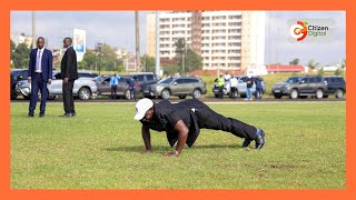 President Ruto does pushups before scoring a penalty against Sports CS Ababu Namwamba [upl. by Llerrot]