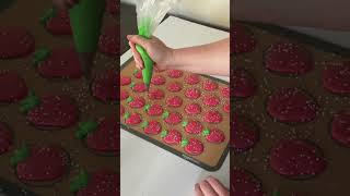 Making strawberry shaped macarons filled with a fresh strawberry buttercream [upl. by Camella]