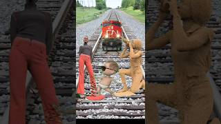 Funny train vs two sand sculpture special effects on the dancing joker and train driver half shorts [upl. by Ierdna]