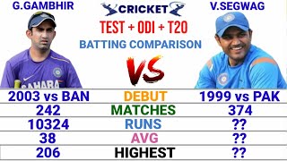 Virendar Sehwag vs Gautam Gambhir Batting Comparison in Test Odi amp T20 Cricket  Cricket Compare [upl. by Llenahc]