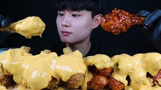 BBQ황금올리브닭다리와 황금올리브양념닭다리 치킨 나쵸치즈소스듬뿍 먹방 ASMR Chicken Cheese Sauce real sound social eating mukbang [upl. by Banks729]