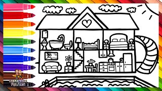 Desenhar e Colorir uma Casa com Piscina 🏡👙🌊🏊🌞🌈 Desenhos para Crianças [upl. by Marisa]