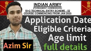 Indian Army 102 TES 52 Entry January 2025 Batch Apply Online Form army technical entry scheme [upl. by Dawes]